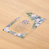 Invitation 65 ans Fleurie Or Blanc Bleu (Poser)
