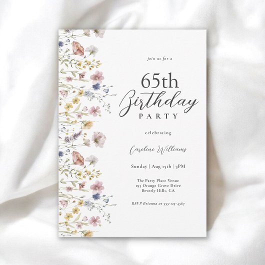 Invitation 65e anniversaire Aquarelle Fleur sauvage Floral