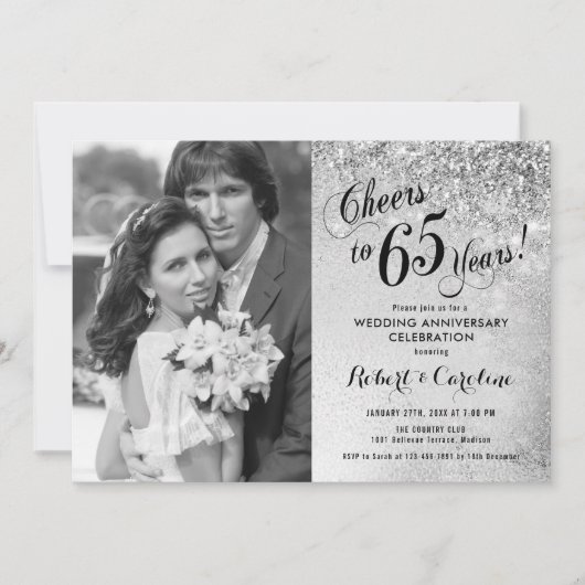 Invitation 65e anniversaire avec photo - Argent (Devant)