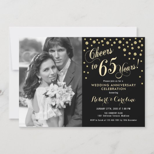 Invitation 65e anniversaire avec photo - Noir or (Devant)
