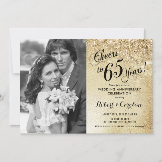 Invitation 65e anniversaire avec photo - Or (Devant)