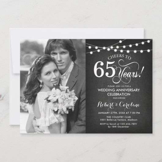 Invitation 65e anniversaire avec photo - Tableau noir et blan (Devant)