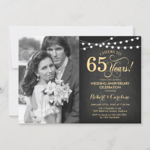 Invitation 65e anniversaire avec photo - Tableau noir et or