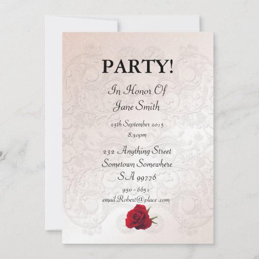 Invitation 65e anniversaire avec roses (Dos)