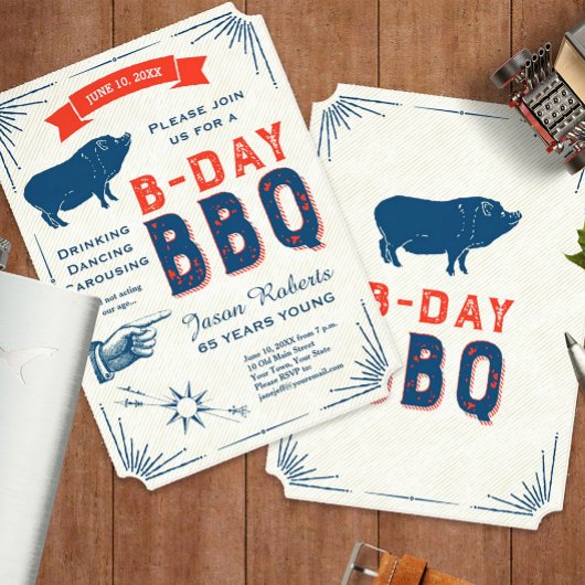 Invitation 65e anniversaire BBQ Party Tous Vintages américain