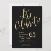 Invitation 65e anniversaire Célèbrons en noir et or (Devant)