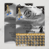 Invitation 65e Anniversaire Dance Party Silver Foil, Coeur Bl (Devant / Derrière)