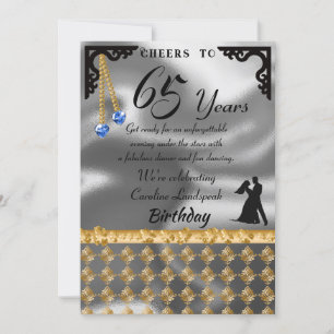 Invitation 65e Anniversaire Dance Party Silver Foil, Coeur Bl