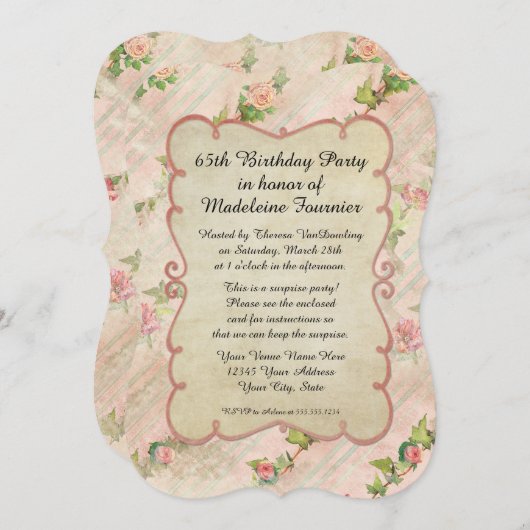 Invitation 65e anniversaire de la fête de Scroll Frame avec R (Devant / Derrière)