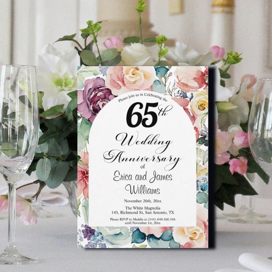 Invitation 65e anniversaire de Mariage Élégant script floral