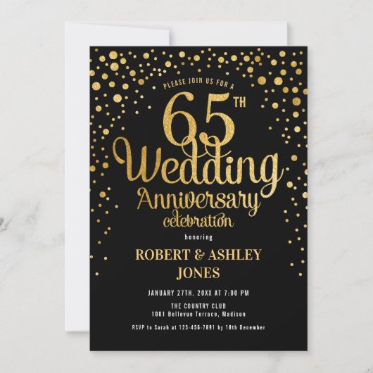 Invitation 65e anniversaire de mariage - Noir et or (Devant)