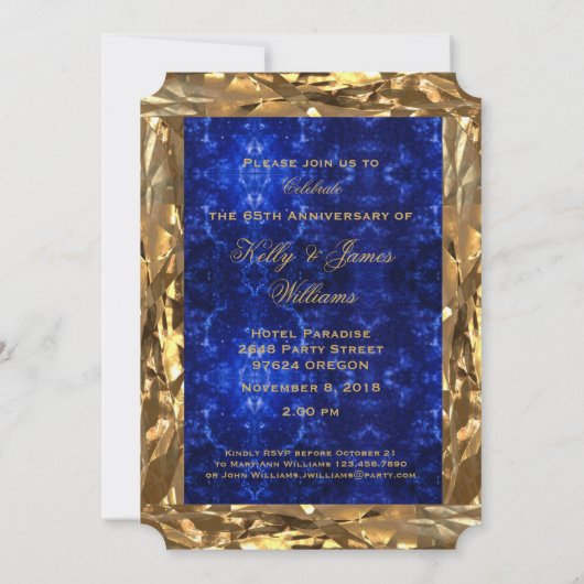 Invitation 65e Anniversaire de Mariage Or Saphir Bleu Chic (Dos)
