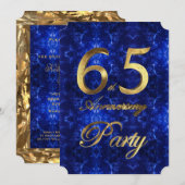 Invitation 65e Anniversaire de Mariage Or Saphir Bleu Chic (Devant / Derrière)