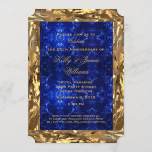 Invitation 65e Anniversaire de Mariage Or Saphir Bleu Chic