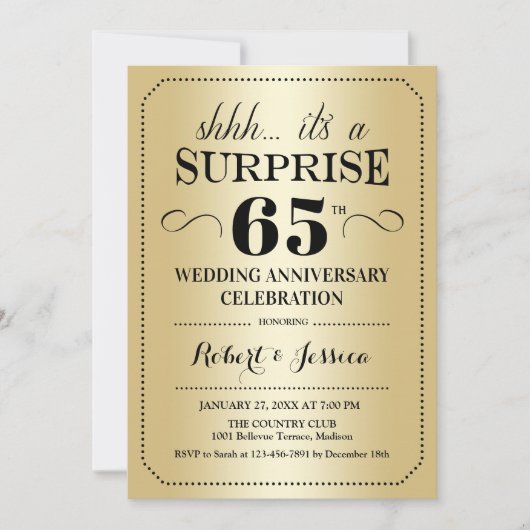Invitation 65e anniversaire de mariage surprise - Noir Or (Devant)