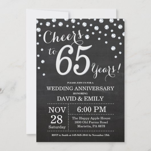 Invitation 65e anniversaire de mariage tableau noir argent (Devant)