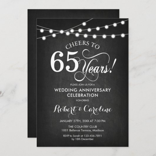 Invitation 65e anniversaire de mariage - Tableau noir et blan (Devant / Derrière)