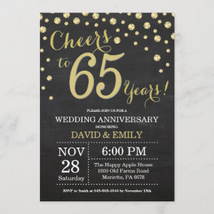 Invitation 65e anniversaire de mariage tableau noir et or