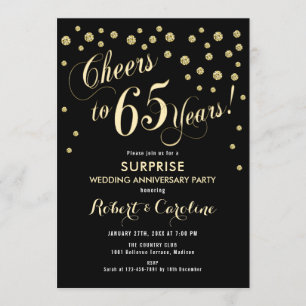 Invitation 65e anniversaire de surprise - Noir et or