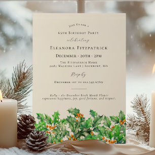 Invitation 65e anniversaire Décembre Mois de naissance Fleur