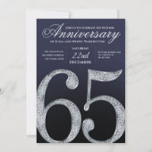 Invitation 65e Anniversaire Diamant Argent Bleu Marine Modern (Devant)
