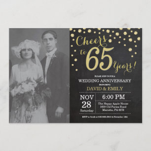Invitation 65e anniversaire du Mariage Chalkboard noir et or