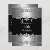 Invitation 65e anniversaire Elegant Black Silver (Devant / Derrière)