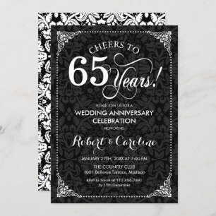 Invitation 65e anniversaire Mariage - Damas noir blanc