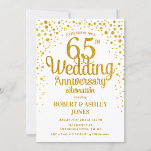 Invitation 65e anniversaire Mariage - Or et blanc