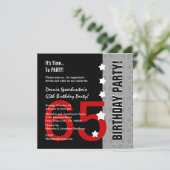 Invitation 65e Anniversaire Moderne Argent Rouge Noir Funny D (Debout devant)