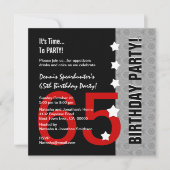 Invitation 65e Anniversaire Moderne Argent Rouge Noir Funny D (Devant)