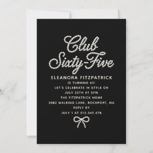 Invitation 65e Anniversaire Noir Blanc Perle Script Nœud