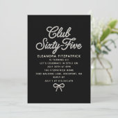 Invitation 65e Anniversaire Noir Blanc Perle Script Nœud (Debout devant)
