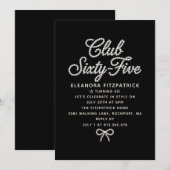 Invitation 65e Anniversaire Noir Blanc Perle Script Nœud (Devant / Derrière)