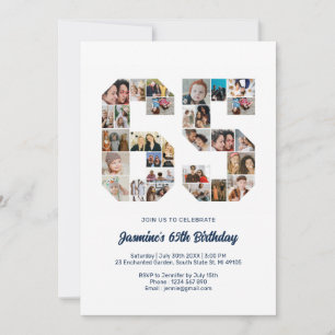 Invitation 65e anniversaire Numéro 65 Photo personnalisée Col