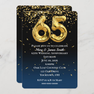 Invitation 65e Anniversaire Or Ballons & Confetti