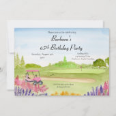Invitation 65e anniversaire Party Pink Golf Cart Golf Course (Devant)