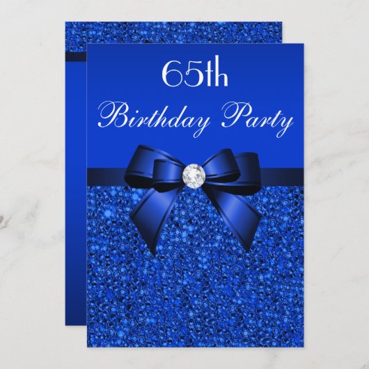 Invitation 65e anniversaire Royal Blue Sequins Bow et Diamond (Devant / Derrière)