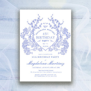Invitation 65e anniversaire Vintage français Blue Floral Cres