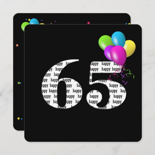 Invitation 65e fête d'anniversaire avec bouquet de ballons (Devant / Derrière)