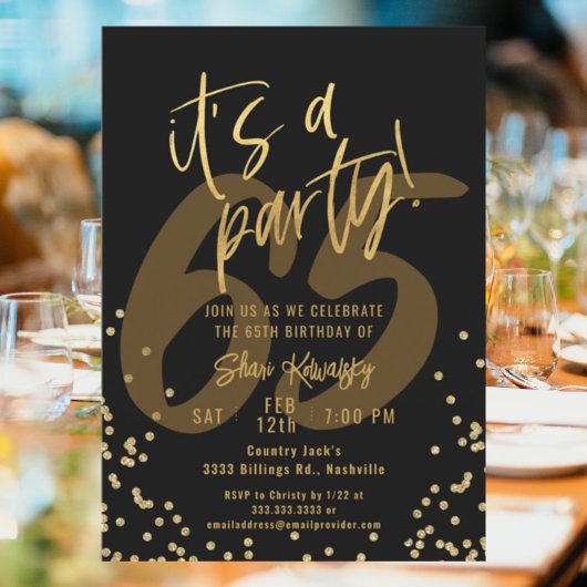 Invitation 65e fête d'anniversaire Black and Gold