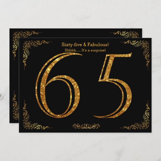 Invitation 65e fête d'anniversaire, styl Gatsby, parties scin (Devant / Derrière)