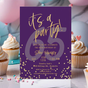 Invitation 65e fête d'anniversaire Violet et Or Fun