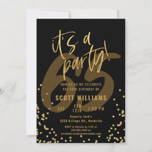 Invitation 65e Fun Black and Gold Anniversaire Party