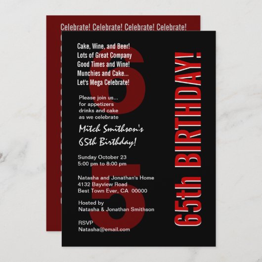 Invitation 65e Modèle rouge noir blanc moderne (Devant / Derrière)