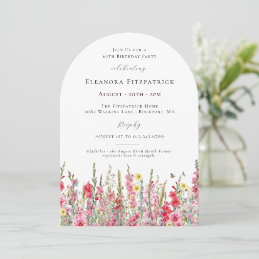 Invitation 65th Birthday August Birth Month Flower Gladiolus (Debout devant)