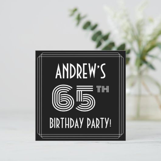 Invitation 65th Birthday Party: Art Deco Style w/ Custom Name (Debout devant)