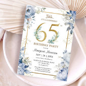 Invitation 65th Birthday Party Elegant Dusty Blue Floral
