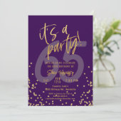 Invitation 65th Purple and Gold Fun Birthday Party (Debout devant)