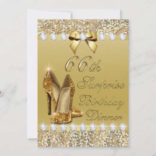 Invitation 66e Anniversaire Surprise Dîner Gold Talons Diaman (Devant)
